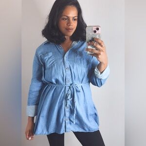 Isabel Maternity Denim Button Down Tunic Top